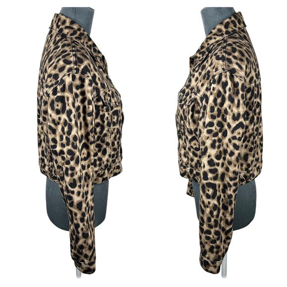 Reformation Leopard Print Jean Jacket Small Tan/Black Trucker Denim Boho Mobwife - Picture 5 of 8
